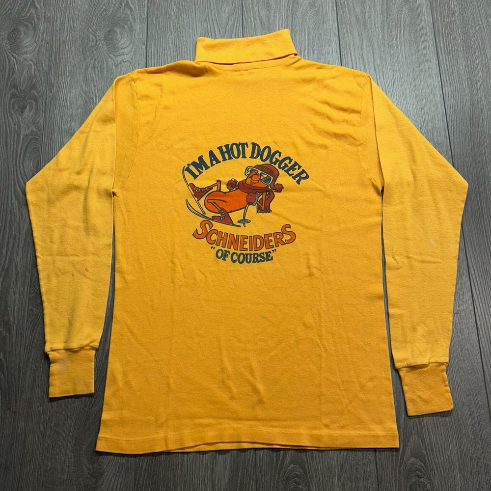 Vintage 70s Schneiders Hot Dogger Ski Turtleneck Shirt Yellow Mens Large